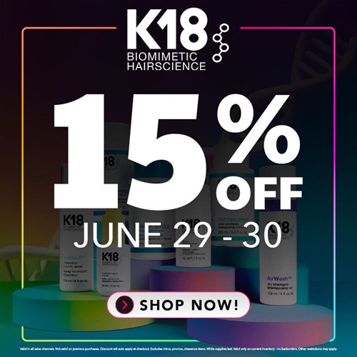 K18 Flash 15% Off Sale (6/29-6/30)