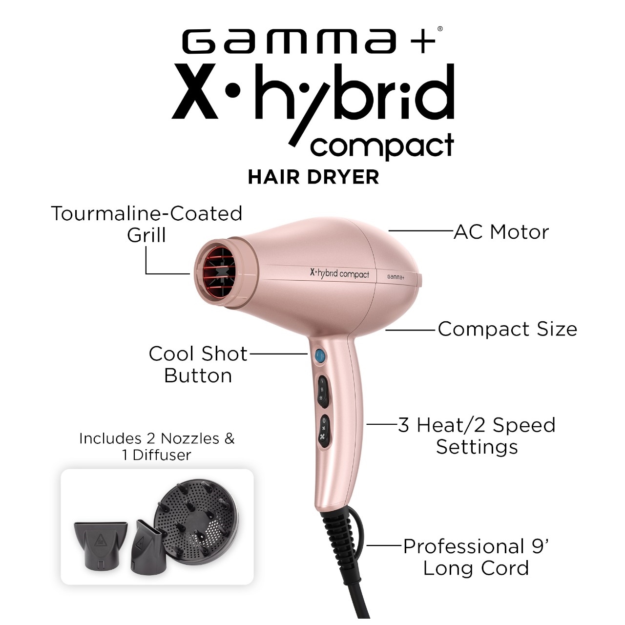 X-Hybrid Compact AC Hair Dryer - Rose Gold